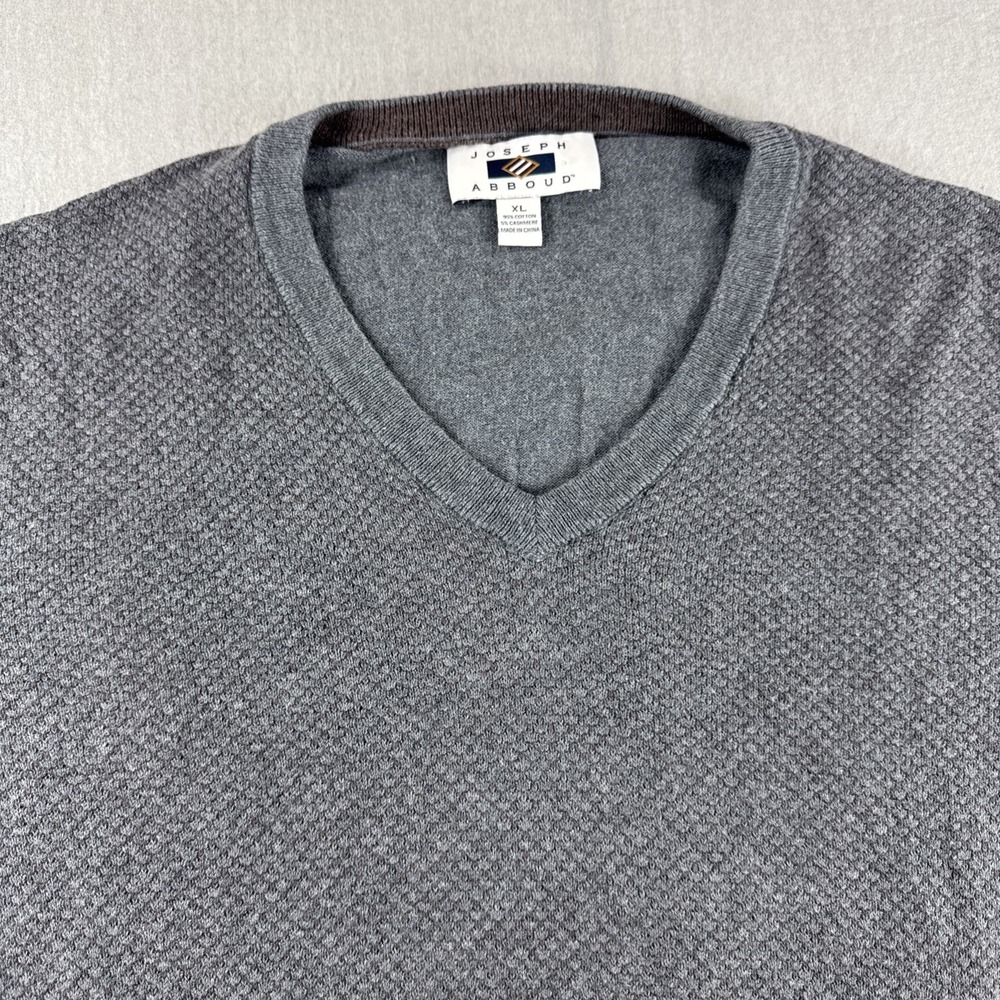 Joseph Abboud Cashmere Blend Sweatshirt Men XL Gray Sweater Preppy Luxury V-Neck